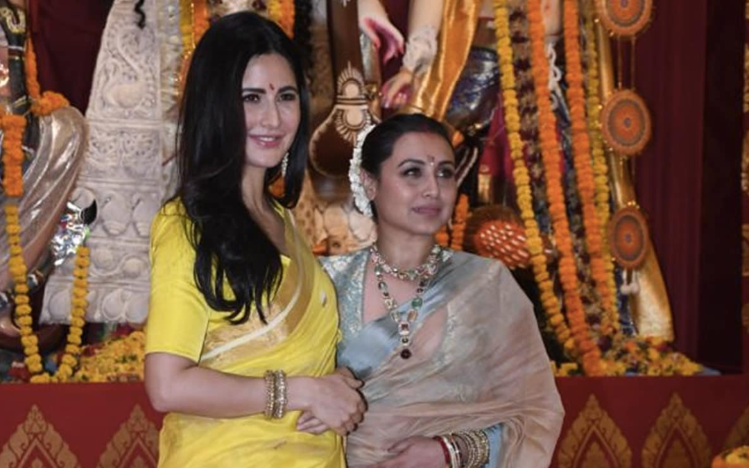 Katrina Kaif Stuns in Yellow Saree at North Bombay Durga Puja