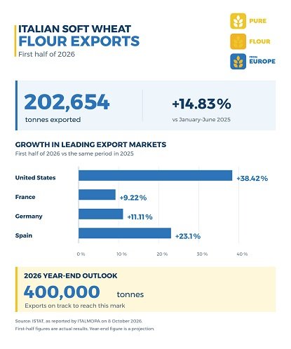 Italian Soft Wheat Flour Exports Maintain Positive Momentum, Driven by the Commitment and Capabilities of the Italian Milling Industry